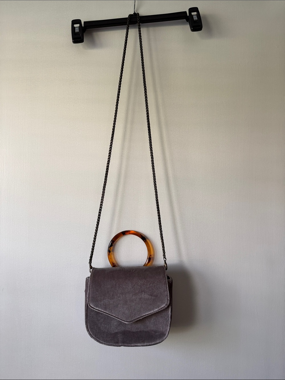 Anthropologie Taupe Velvet Crossbody with Tortoiseshell Handle